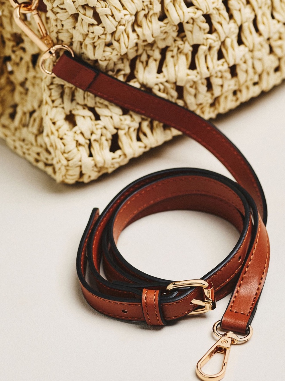 Anthropologie Cream Woven Shoulder Bag with Brown Handles - Picture 3 of 6